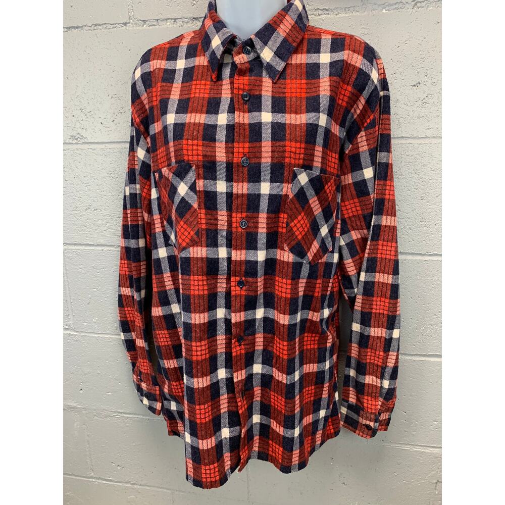 Vintage Flannel Shirt Blue Red Tartan Plaid Grandpa Flannel Cozy Grunge B9